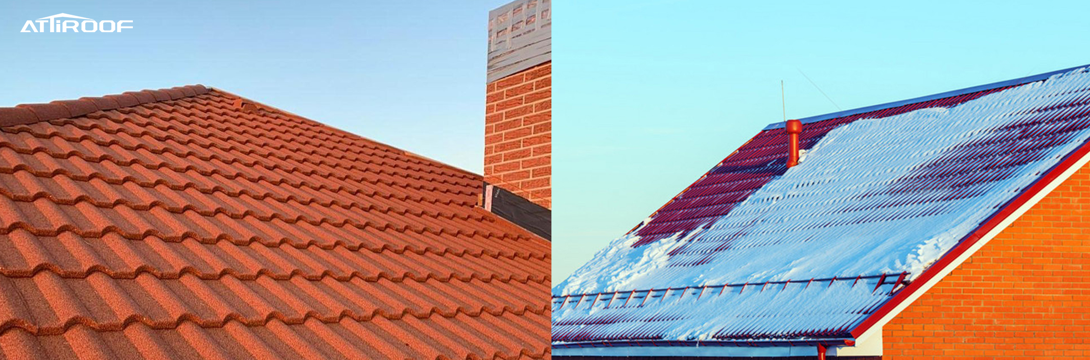 Comparación del diseño de tejas en diferentes climas, mostrando tejados de tejas rojas con y sin nieve. Palabras clave: Diseño de Tejas.